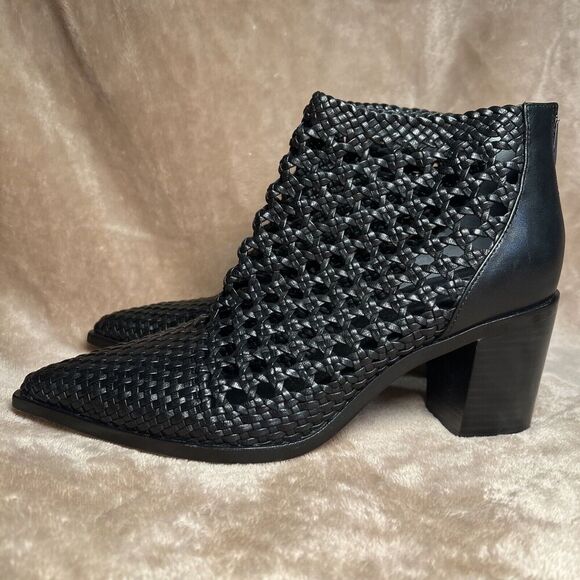 PAIGE Lilah Woven Leather‎ Block Heel Ankle Booties Boots Black Women's Size 9.5 - Picture 3 of 8